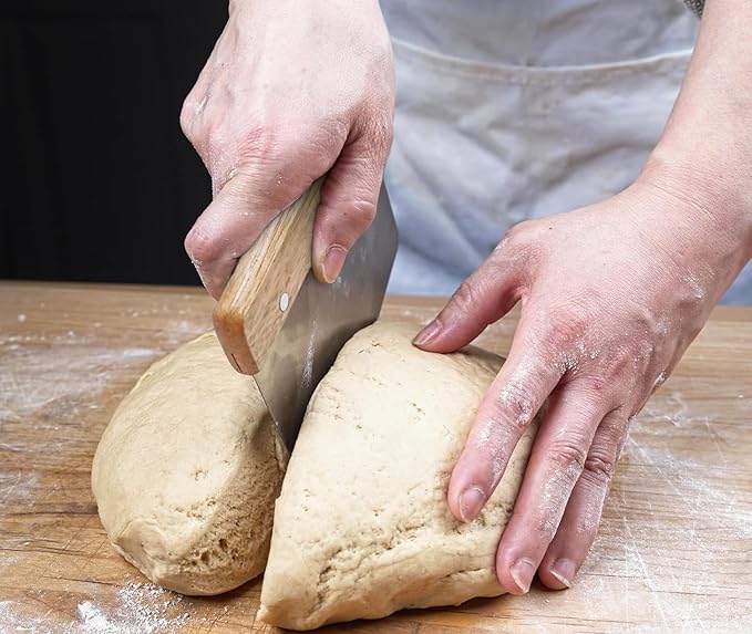 6-inch Stainless Steel Dough Scraper | Wooden Handle | Food Scraper for Bread and Pastry [1PK]