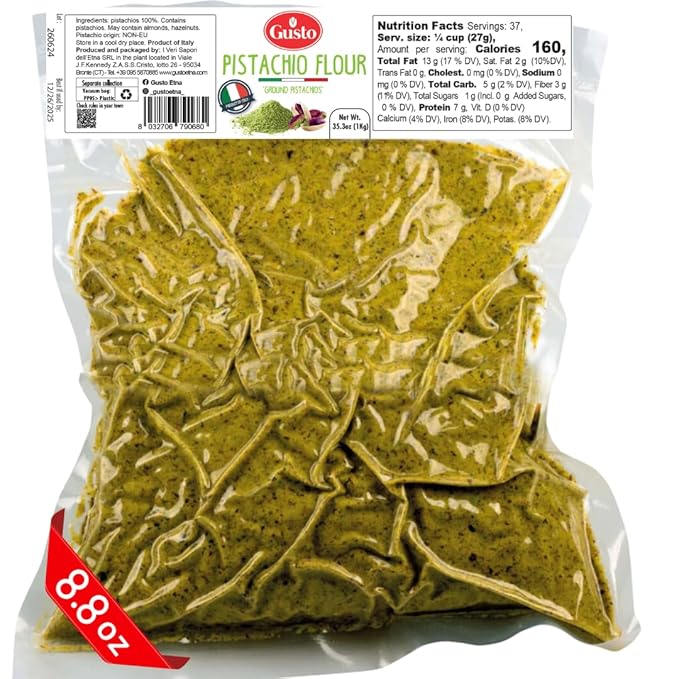 Pistachio Flour, 8.8 oz (250 g), Fine Chopped Pistachio Flour, Ground Pistachios, Pistachio Powder, Gluten Free Flour, High Protein, Non Gmo, Italy by Gusto ETNA
