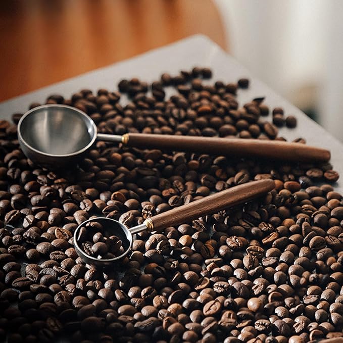 Coffee Spoon - Vintage Walnut Wood Handle, Stainless Steel Coffee Scoop ，Stainless Steel Tea Scoopand Seasoning Spoons (1, Silver, 10g Capacity)