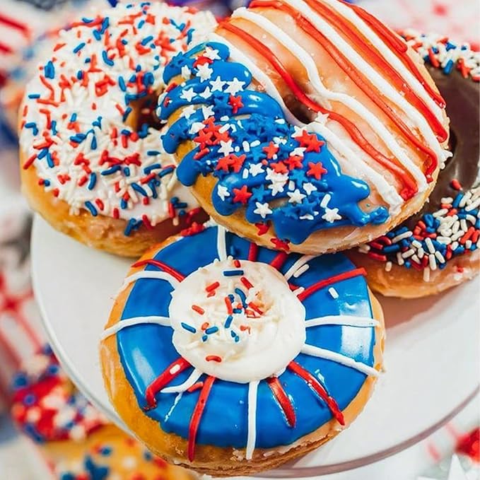 Patriotic Sprinkles Red Blue White Sprinkle 7 Ounce July 4th Sprinkles Blue White Star Sprinkle Edible Jimmies Mix Patriotic Memorial Day Toppings for Cake Cookie Ice Cream Decorations
