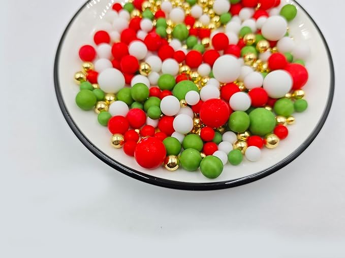 Mixed Edible Pearl Sugar Sprinkles, 4.6 oz Candy Pearls Ideal for Baking, Cake and Cupcake Toppers, Cookie Decoration, Ice Cream Topping (Red&Green&White&Gold)