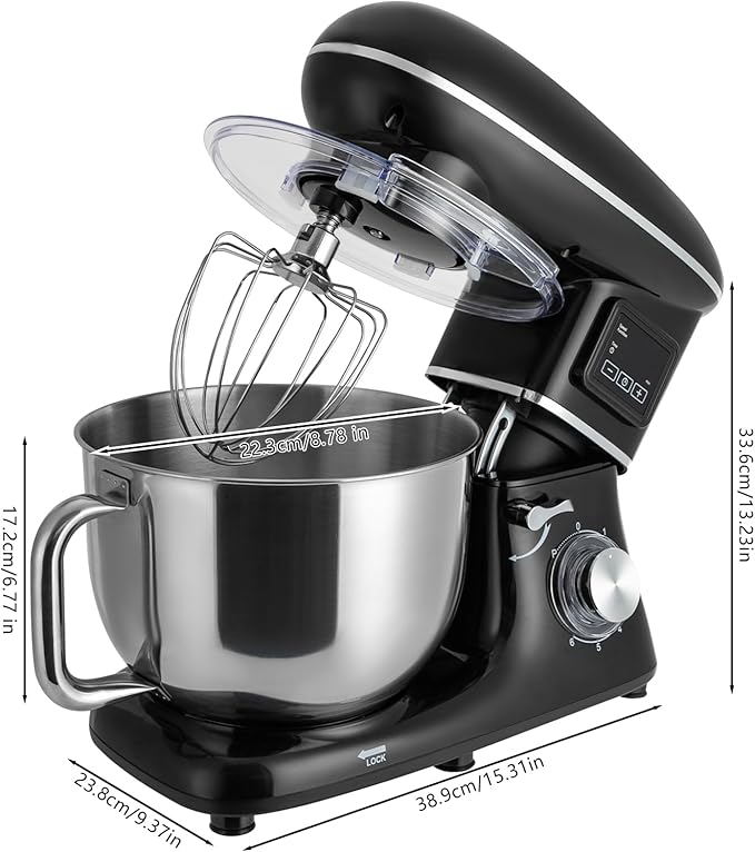 Stand Mixer, 6.5 Quart, 6+1 Speed Tilt-Head Kitchen Mixer, Copper Motor, Household Food Mixer with Bowl, Flat Beater, Dough Hook, Egg Whisk fit for Kitchens, Small Restaurants, Bakeries (Black)