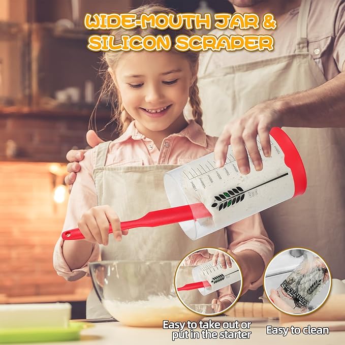 Sourdough Starter Jar Kit 2Pack, 40OZ Large Sourdough Starter Kit With Thermometer Strips & Scraper, Sourdough Bread Baking Supplies–A Perfect Sourdough Bread Starter Kit for Beginners to Expert