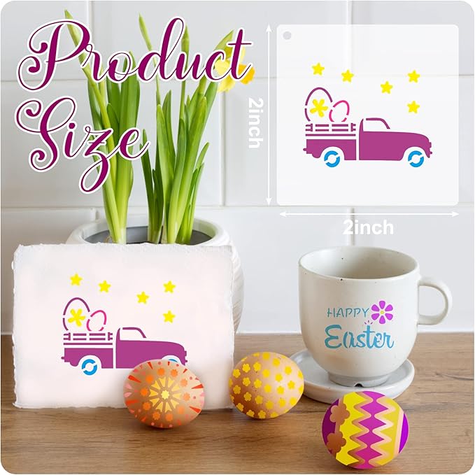 100 Pcs Stencils for Painting on Wood Reusable Stencil Crafts Drawing Templates Holiday Wall Paper for DIY Scrapbook Home 2 x 2 Inch(Bunny, Shamrocks, Heart)