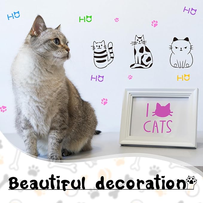 Marspark 66 Pcs Small Stencils for Crafts Reusable 3 Inch Stencils for Painting on Wood DIY Craft Paint Template for Wall Home Decor Card Rock Canvas Drawing Holiday Ornament (Cat and Dog)