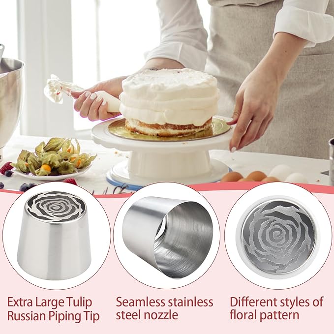 Extra Large Russian Piping Tips for Marshmallows Stainless Steel Flower Frosting Nozzles many styles Cake Decorating Baking tool for Buttercream, Cupcakes Cookies(SL46)