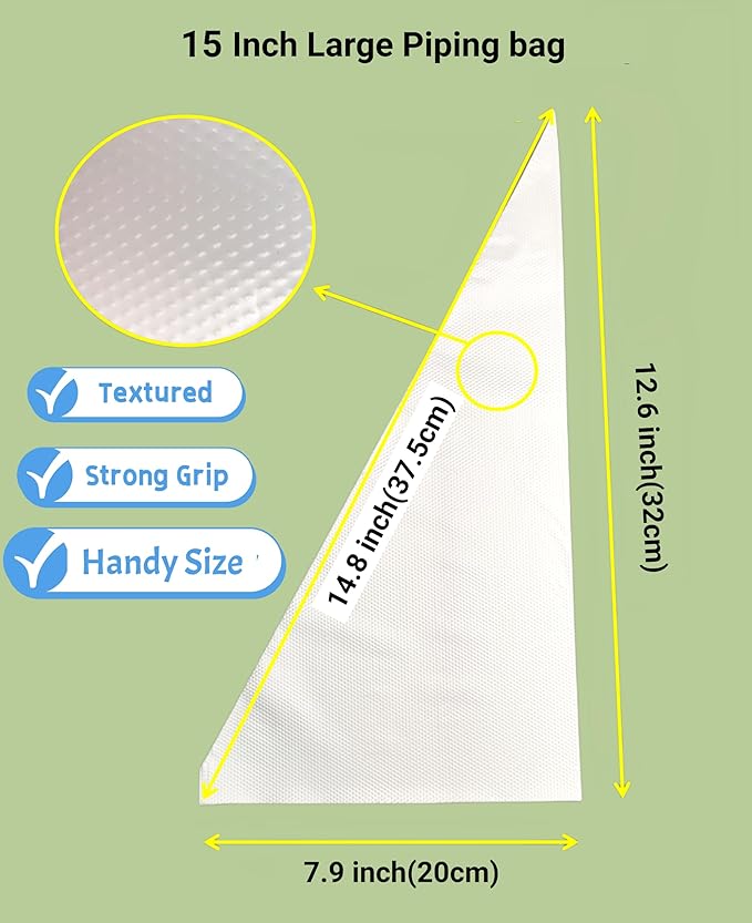 15 Inch Extra Large Piping Bags 100 Pack - Disposable Pastry Bags - Thick Anti-Burst Pastry Icing Frosting Piping Bags For Decorating Cupcakes Cakes Cookies (15 Inch-100 Pack)
