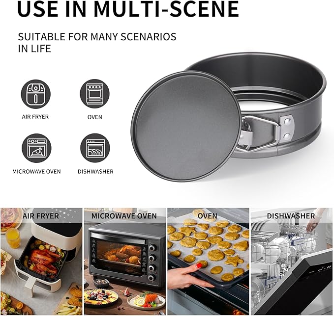 Dualshine 8 Pcs 4 Inch Springform Pan Mini Cheesecake Pan with Removable Base Nonstick Round Cake Pans for Baking with 100 Pcs Parchment Paper Liners for Pizzas，Quiches