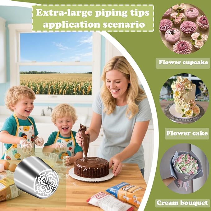 FANTEXY Extra-Large Russian Piping Tips Set,Russian Tips for Cake Decorating,Flower Frosting Nozzles Icing Tips for Frosting Kit,Cake Decorations Flowers,Icing Flowers for Cake Decorating, SL45