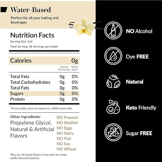 Dolce Flav Vanilla Extract 1 Gallon – 1 Gallon Water-Soluble Kosher, Sugar-Free, Concentrated Vanilla Flavoring for Baking, Cookies & Desserts