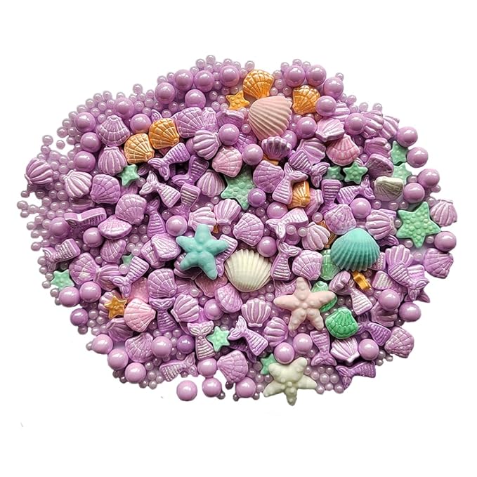 Homankit Mermaid Sprinkle Sweets Sprinkles for Baking Dessert Cupcake Cake Topper Starfish Shell Pearl Mermaid Candy Mix 3.53 Ounces Purple