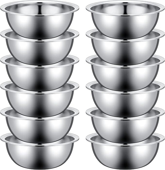 Pinkunn 12 Pcs Stainless Steel Mixing Bowls, Nesting Metal Salad Prep Bowls Bulk Reusable Baking Food Container Large Medium Small for Kitchen Hotel Restaurant Cooking, Silver (11.8 x 3.74 Inch)