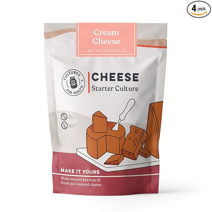 Cultures for Health Cream Cheese Starter Culture | 4 Non-GMO Direct-Set Packets & 2 Vegetable Rennet Tablets | DIY Creamy Spread for Bagels, Appetizers, Dips & Cupcake Frosting