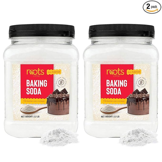 Roots Circle Baking Soda Bulk | 2 x 35.2oz Large Airtight Container | Pure Sodium Bicarbonate for Cooking, Baking, Cleaning, Laundry, Deodorizing, Gardening | Gluten Free, All-Natural Food Grade