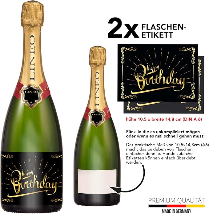 2-Pack Birthday Bottle Labels, Self-Adhesive “HappyBirthday” Stickers for Champagne & Wine Bottles, Fun Gift Idea for Men & Women, 5.8 x 4.1 in (Happy Birthday)