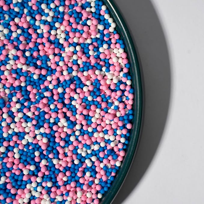 Nonpareils Sprinkles, Edible Pearl Sprinkles for Cake Decorations, Baking, Ice Cream, Cookies, Cupcake Topper Edible Pearls Sprinkles - 2mm Matte White Sugar Pearls for Cake Decorating ( 130g/4.6oz )1 Bottle (2mm pink blue purple)