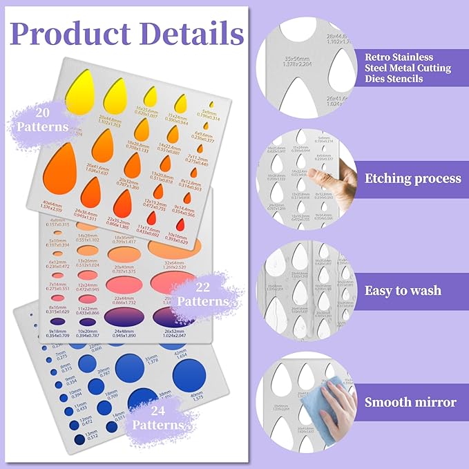 3PCS Metal Stencils Ellipse Teardrop Circle Template for Drafting Round Stencil Jewelry Making Templates Art Oval Tool Metal Geometric Stencil for Office and DIY Bracelets Earrings