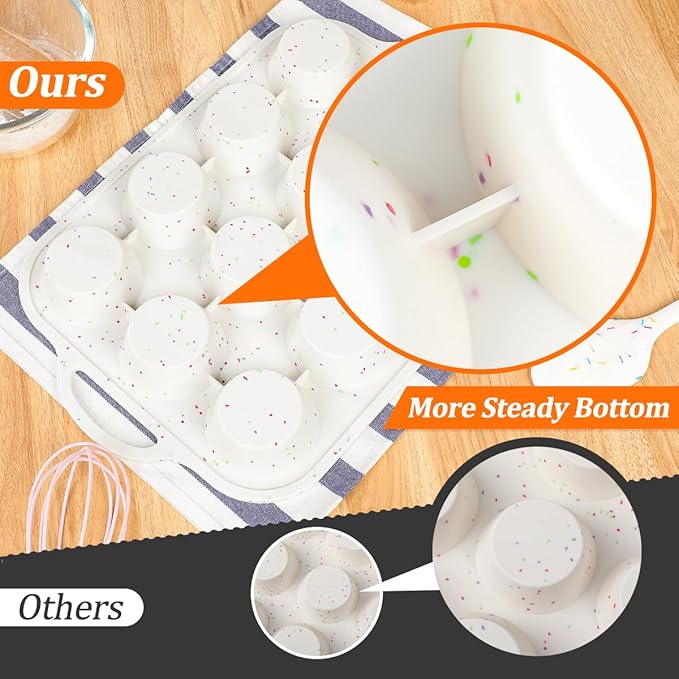 CAKETIME Silicone Muffin Pan, with Metal Reinforced Frame 2.8 Inch Regular Size Silicone Cupcake Pan Nonstick 12 Cups for Baking Homemade Muffins, Cupcakes, Egg Bites 2 Pack Dishwasher Safe BPA Free