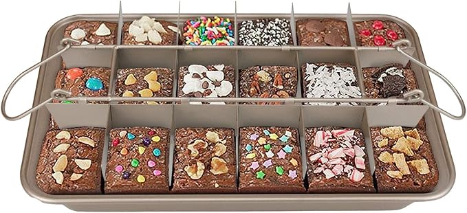 Brownie Pan with Dividers, Non-Stick Backing Pan, 18 Pre-slice All Edges, Muffin and Cupcake for Baking, Brownie Bites - 12 X 8 X 2 Inches