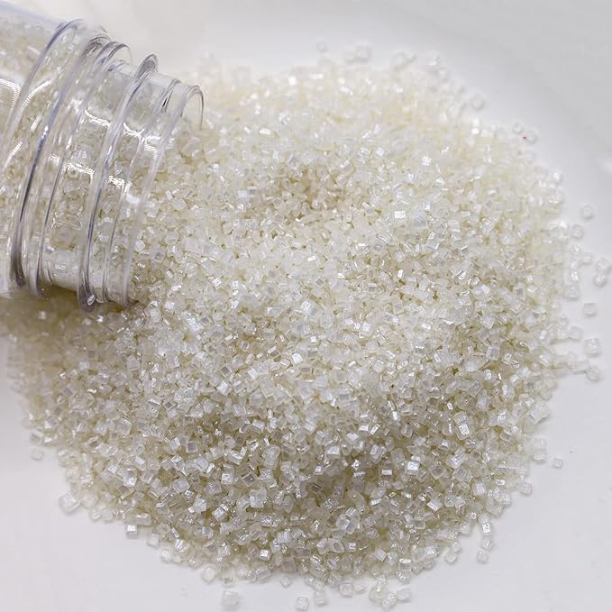 LEBERY Sanding Sugar White Edible Sugars Sprinkles Sanding Sugar for Cake Decorating, Edible Crystal Candy White Pearl Sprinkle for Wedding Party Baking Cupcake Cookie Ice Cream Decoration Supplies - 3 oz
