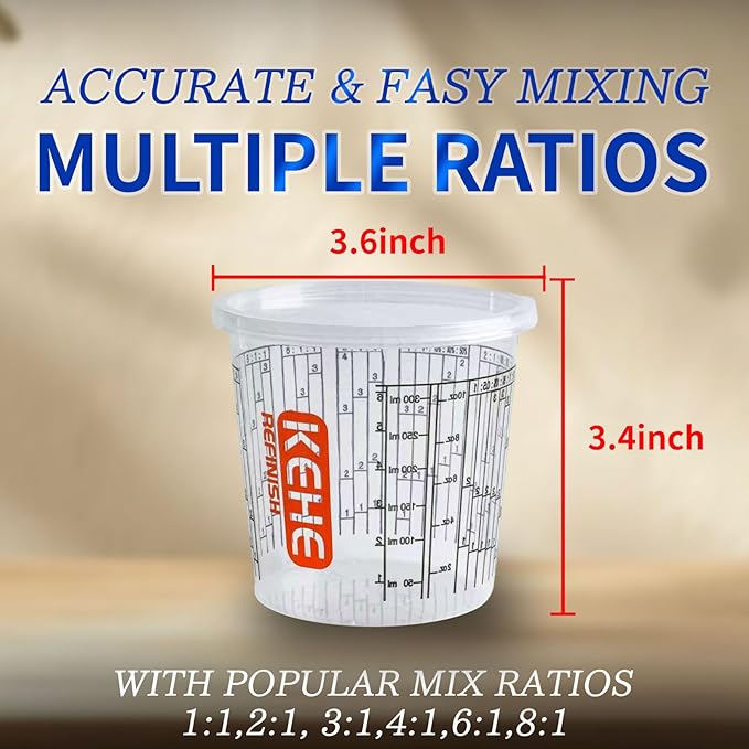 15 PACK Paint Mixing Cups by KEHE REFINISH,10 oz (300ml),Disposable or Reusable Plastic Measuring Cups with Lids for Liquids, Paints, Resin, Epoxy, Art,Ratios 1:1,2:1, 3:1, 4:1,5:1,6:1,7:1,8:1