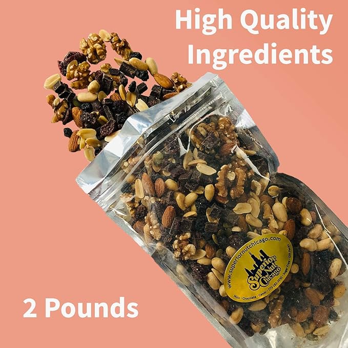 Brain Booster Nut Seed and Fruit Mix - walnuts, almonds, peanuts and a touch of sweetness from dried cranberries, blueberries, and chocolate. (1.75 pound bag)