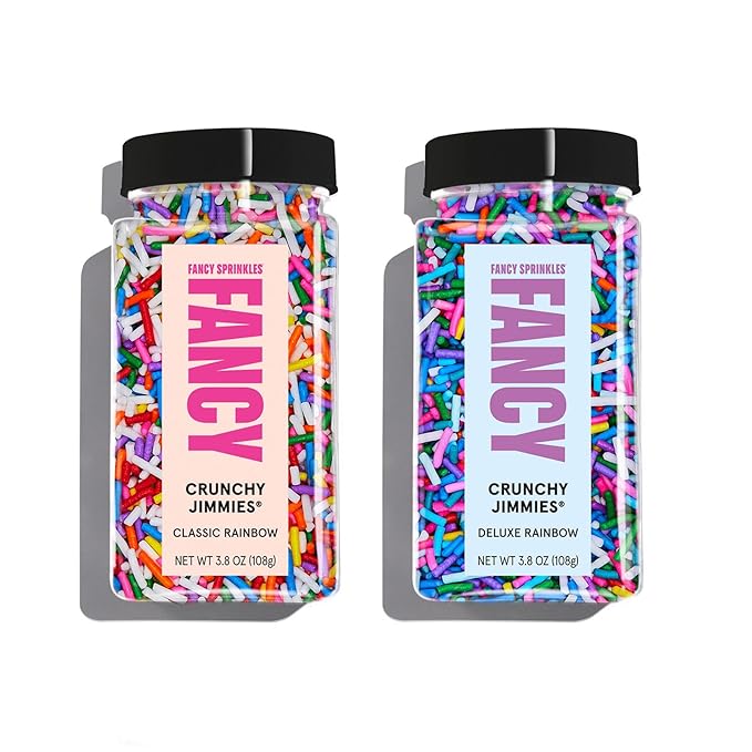 Fancy Sprinkles Sundae Best Sprinkle Set, Real Sugar, For Ice Cream, Cookies, Cakes, Cupcakes, Dessert Decorating, One Classic & One Deluxe Rainbow Crunchy Jimmies (0.5c)