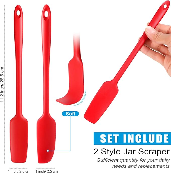 2 Pieces Long Handle Silicone Jar Spatula Non-Stick Rubber Scraper Spatula Silicone Scraper for Jars, Smoothies, Blenders Cooking Baking Stirring Mixing Tools (Red)