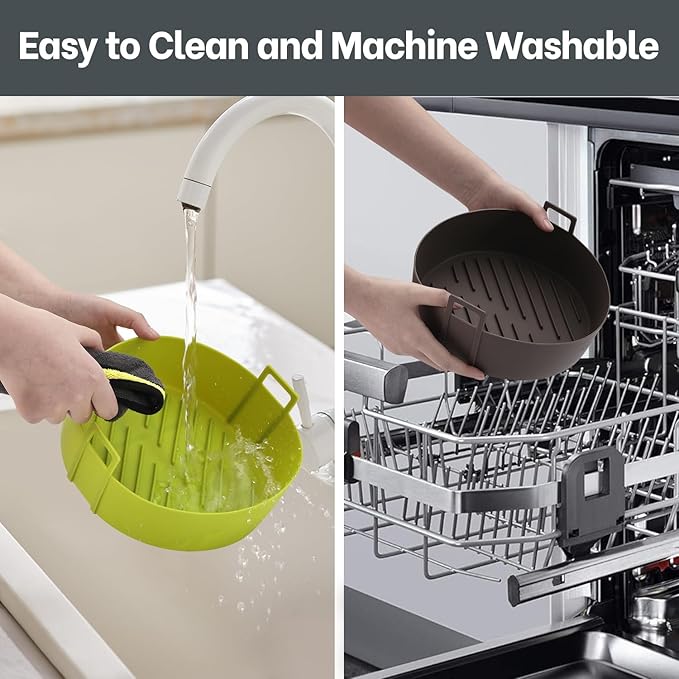 Air Fryer Silicone Liners 4QT For Ninja AF101, 2 Pack BPA Free Platinum Air Fryer Basket Liners with Handle, Round Ninja Reusable Fryer Accessories