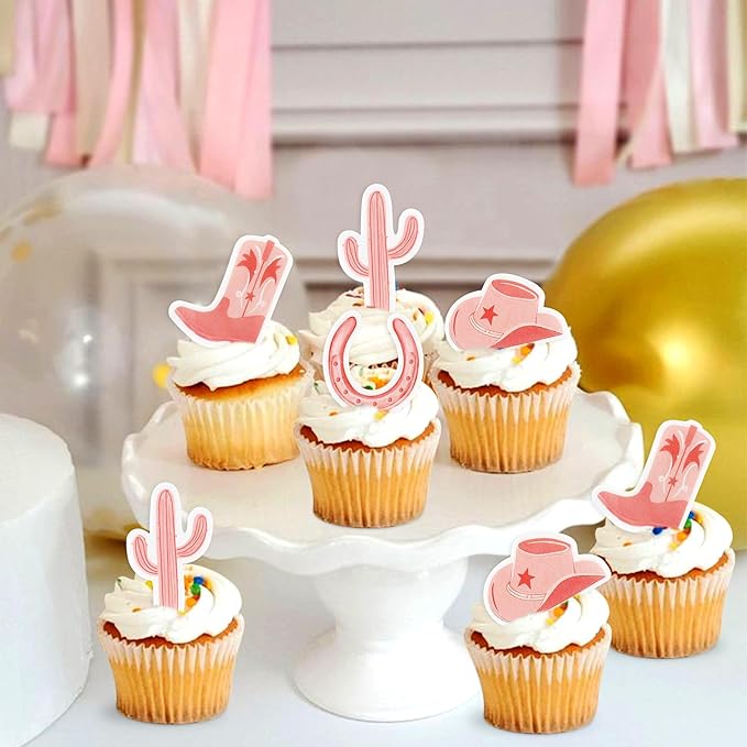 40Pcs Edible Cowboy or Cowgirl Hat and Boot Cupcake Toppers Glitter Cowgirl Hat and Boot Cupcake Toppers Picks Western Theme Baby Shower Kids Birthday Party Supplies