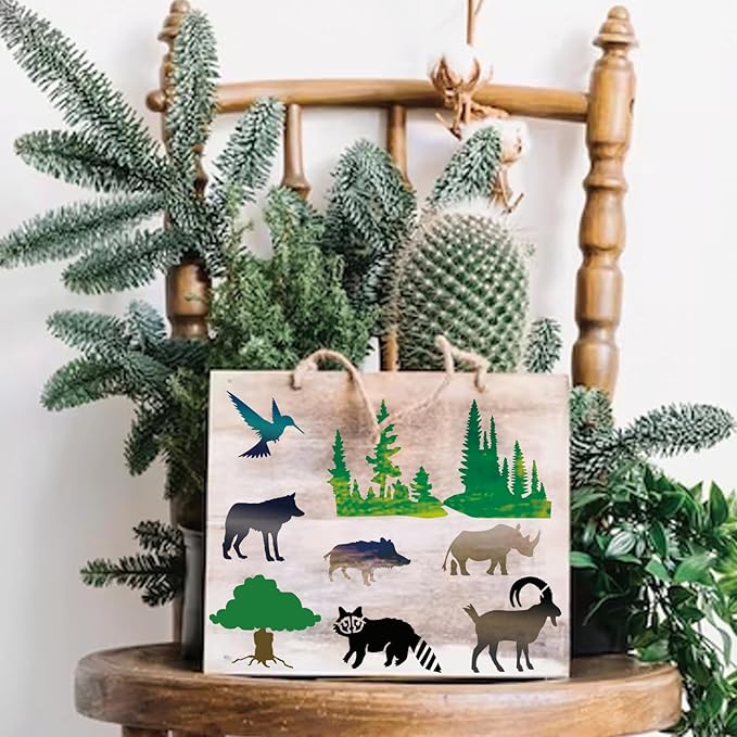 45pcs Forest Animals Stencils for Painting on Wood Wilderness Tree Stencils Paint Wildlife Burning Patterns Bears Deers Template on Art Craft Canvas Wall Fabric Rock (45 Wildlife)