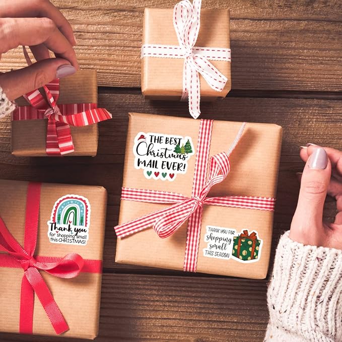 Wailozco 200 PCS The Best Christmas Mail Ever Stickers,Cute Small Business Envelopes Stickers for Business Packages/Handmade Goods/Bags,Christmas Theme Small Shop Business Stickers for Envelopes Seal
