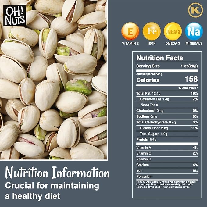 Oh! Nuts Pistachios – Roasted Unsalted, 2 LB Bag – Sodium-Free, All-Natural California Pistachios – Vegan, Gluten-Free, Heart-Healthy Snack