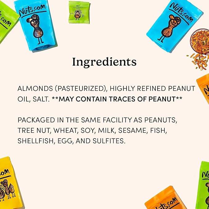 Nuts.com Roasted Almonds (50% Less Salt) – 24 Single-Serve Bags – Healthy, Gluten-Free, High-Protein, Low-Carb Keto Snacks for Adults – Individually Wrapped Nuts – Shelf-Stable Bulk Snacks for Office or Road Trips