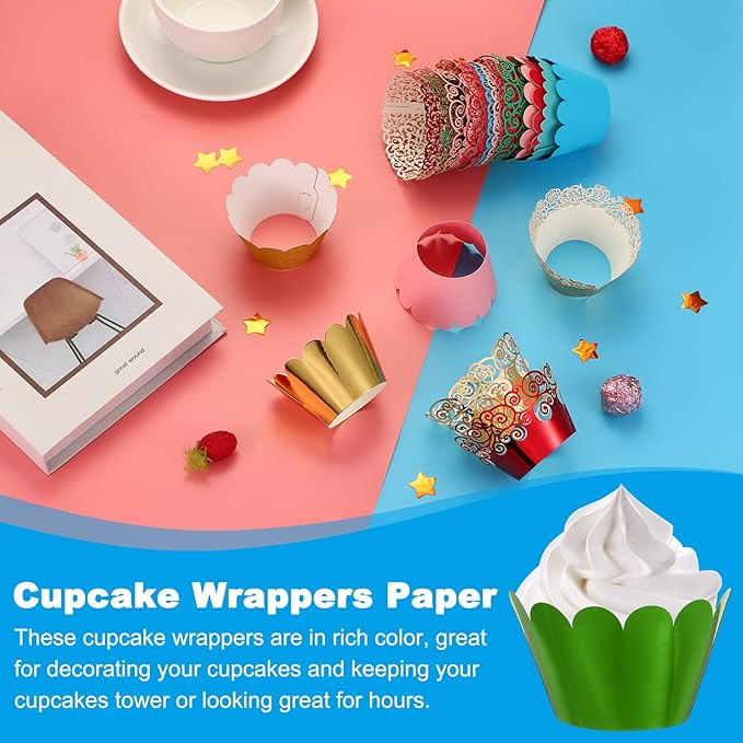 PATIKIL Cupcake Wrappers Paper, 50 Pack Baking Cups Standard Wave Decoration for Anniversary Birthday Weddings and Parties, Reflective Green