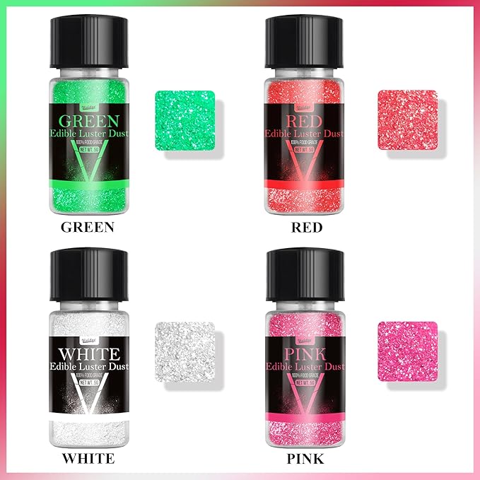 Edible Glitter - 4 Colors Food Grade Luster Dust Edible Set, Halloween Edible Glitter for Drinks, Cocktails, Cupcakes, Cookies, Candy, Glimmer Sprinkle Powder for Party Foods, Baking, Beverage, 5g/Bottle