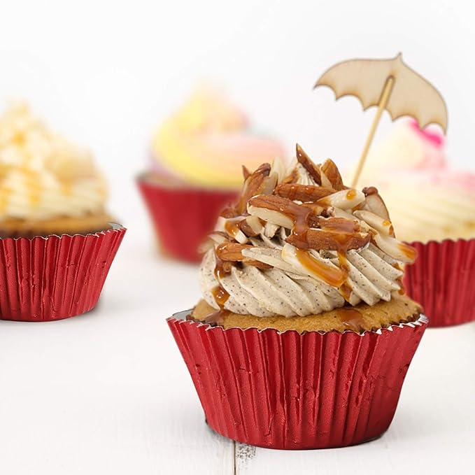 Red Foil Cupcake Liners,GOLF Standard Size Red Foil Cupcake Liners Wrappers Metallic Baking Cups,Muffin Paper Cases, 500 Pack