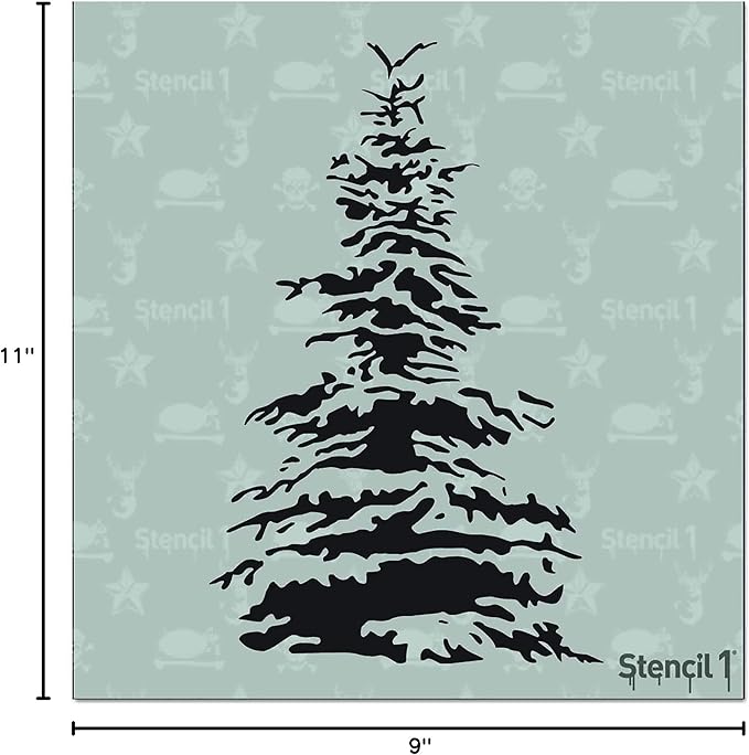 Stencil1 Snowy Pine Christmas Tree Stencil – Reusable Winter Template for DIY Crafts, Holiday Decor, Painting on Wood, Fabric, Cards & More - 5.75" x 6"