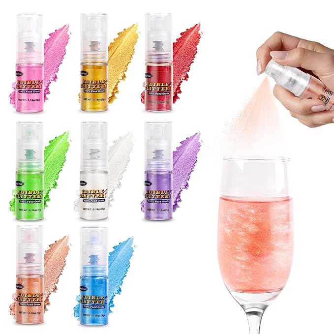 Rose Gold Edible Glitter Spray 5g, Shimmer Edible Glitter for Cocktails, Food Grade Luster Dust for Beverages & Cake Decorating, Drinks, Baking, Chocolate