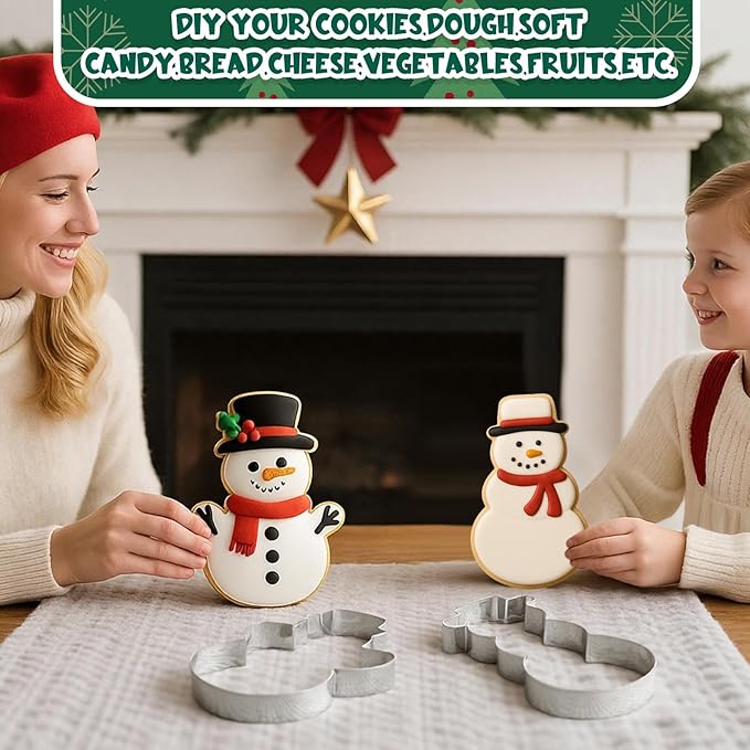 2 Pcs Large Cookie Cutters 8" Extra Large Snowman Stainless Steel Giant Cookie Cutter for Holiday Baking