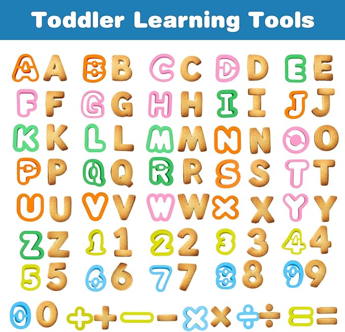 41PCS Alphabet playdough Cutter Set with Numbers Cutters, Mathematical Symbols, Colorful alphabet cookie cutters, Durable fondant letter cutter for Learning Letters, Number, Counting, and Crafting