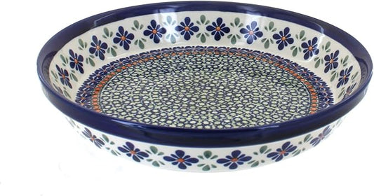 Blue Rose Polish Pottery - Green Mosaic Flower Pie Plate - 9.75" Diameter - Ceramic Baking Dish, For Pies, Quiches & Desserts