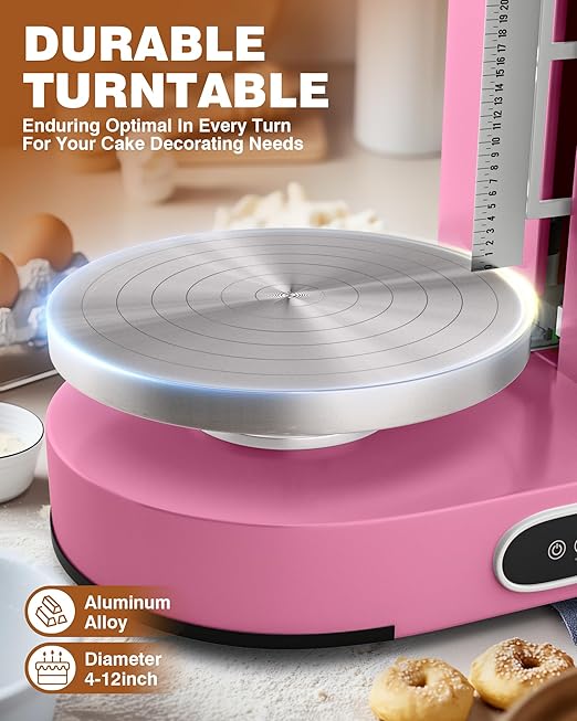 PYY Cake Decorating Machine - Automatic Cake Cream Spreading Machine for 4-12 Inch Cake Icing Machine 60-320 RPM with Graduated Scrapers Electric Cake Turntable for Decorating Cake Frosting Machine