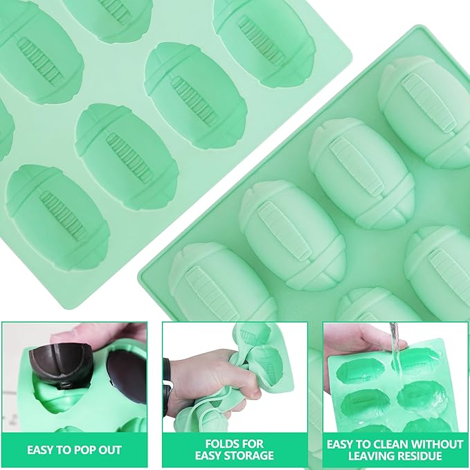 2Pack Football Ice Cube Mold, 8Cavity Silicone Football Mold Ice Cube Molds Fun Shapes, 3D Silicone Football Mold for Cake Pops,Cake Decoration, Chocolate,Ice Cube