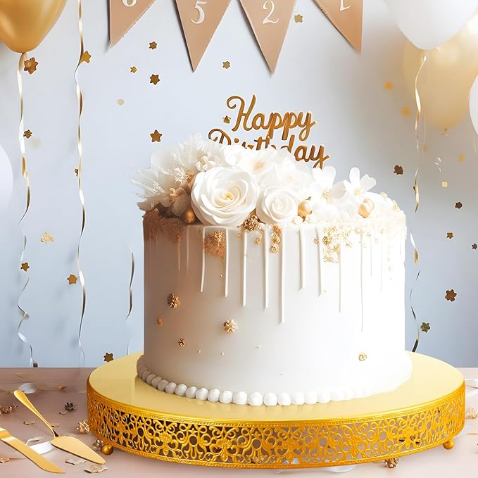 Wenqik 18 Inch Gold Cake Stand Set Metal Round Cupcake Dessert Stand with Cake Cutting, Spatula Cupcake Pastry Display Candy Holder Table Display for Wedding Party Birthday Baby Showers Anniversary