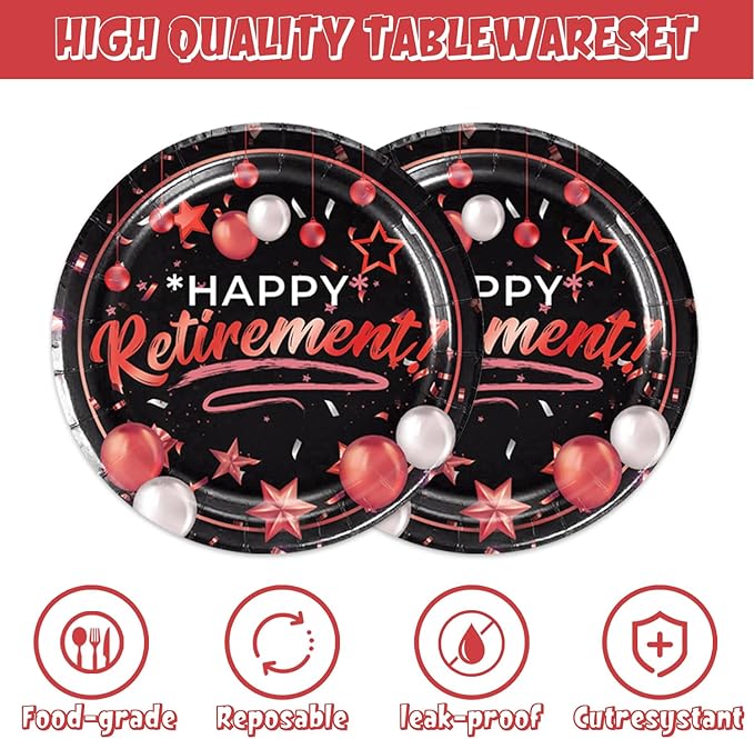 40pcs Retirement Party Decoration,include 20 dessert plate, 20 Napkin,Used for Rose Gold and Red Retirement Party Supplies
