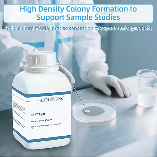 2xYT Agar Medium, Powder Culture Media with Tryptone, Yeast Extract, Sodium Chloride & Agar, Media Powder for for E. coli Growth, Laboratory Bacterial Cultivation Medium, 250g/ Bottle