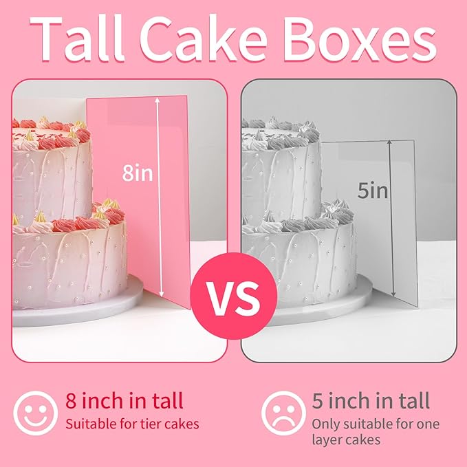 WINKIO 10x10x8 inch Cake Boxes, 4 Pack with Window, White Disposable Bakery Boxes for Cakes, Cookies, Pies, Cupcakes, Pastries