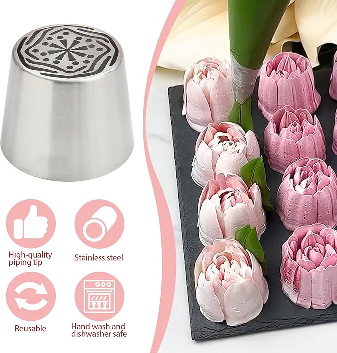 Extra Large Russian Piping Tips for Marshmallows Stainless Steel Flower Frosting Nozzles many styles Cake Decorating Baking tool for Buttercream, Cupcakes Cookies(SL60)