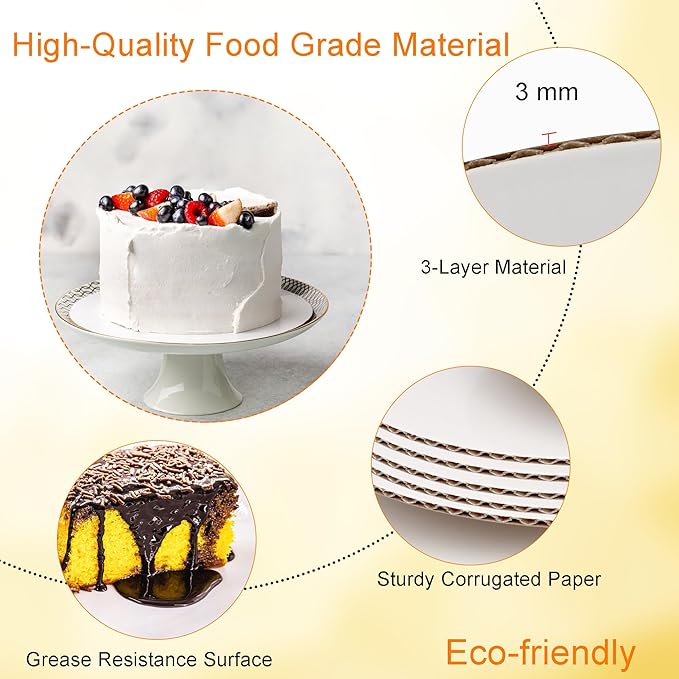 Disposable 6 Inch Round Cake Boards - Sturdy Corrugated White Cake Base - 12-Pack